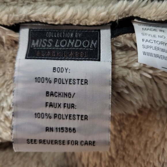 NWOT Miss London Black Label Women's Black and Cream Shearling Jacket Size M - Picture 7 of 9